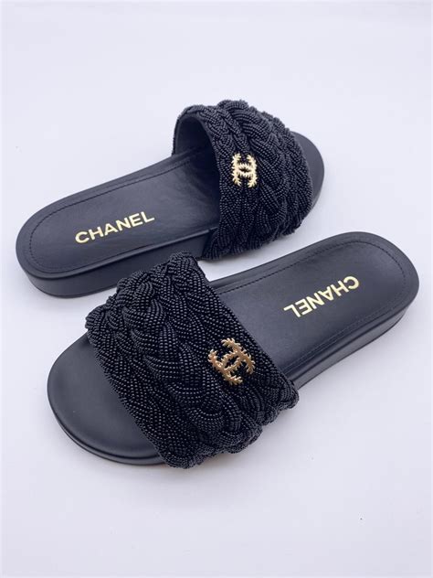 chanel woven slides